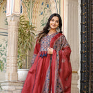 Noor-e-Gulab: Maroon Anarkali Ensemble with Elegant Hand Embroidery & Dupatta