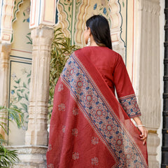 Noor-e-Gulab: Maroon Anarkali Ensemble with Elegant Hand Embroidery & Dupatta