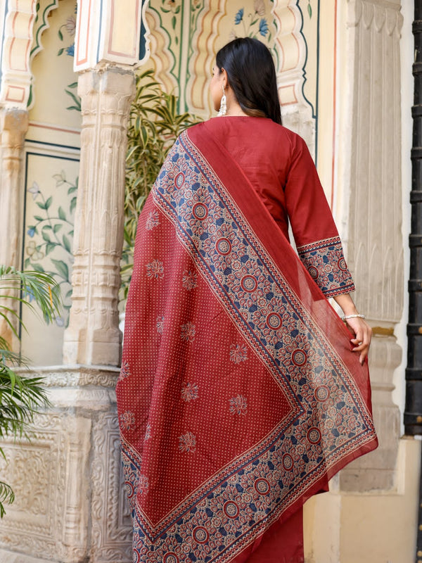 Noor-e-Gulab: Maroon Anarkali Ensemble with Elegant Hand Embroidery & Dupatta