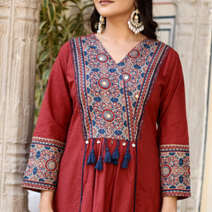 Noor-e-Gulab: Maroon Anarkali Ensemble with Elegant Hand Embroidery & Dupatta
