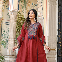 Noor-e-Gulab: Maroon Anarkali Ensemble with Elegant Hand Embroidery & Dupatta