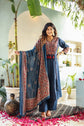 Aarzu-e-Hina: Hand Embroidered Blue Anarkali Suit Set with Dupatta