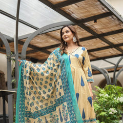 Graceful Glamour: Pure Cotton Anarkali Suit Set