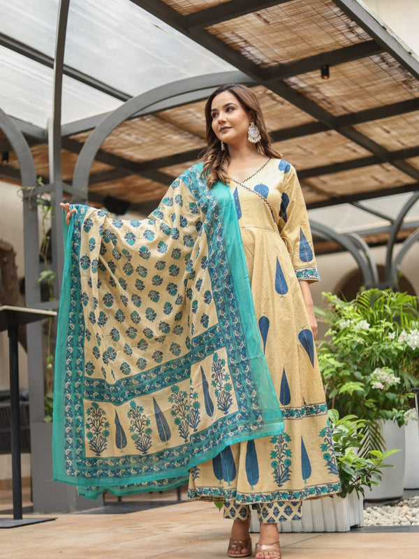 Graceful Glamour: Pure Cotton Anarkali Suit Set