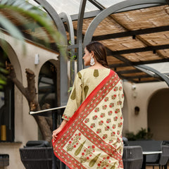 Earthy Grace: Pure Cotton Block Print Anarkali Ensemble in Rust Hue