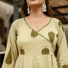 Earthy Grace: Pure Cotton Block Print Anarkali Ensemble in Rust Hue