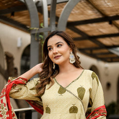 Earthy Grace: Pure Cotton Block Print Anarkali Ensemble in Rust Hue