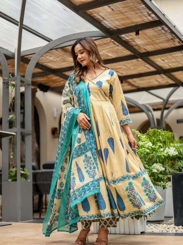 Graceful Glamour: Pure Cotton Anarkali Suit Set