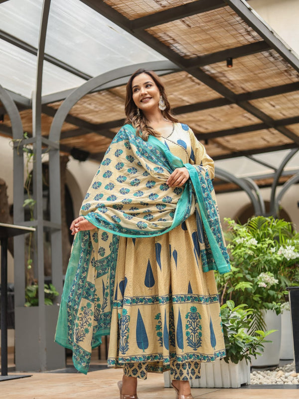 Graceful Glamour: Pure Cotton Anarkali Suit Set