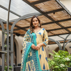 Graceful Glamour: Pure Cotton Anarkali Suit Set