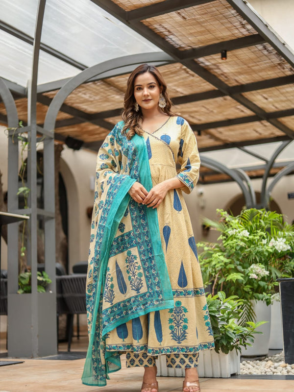 Graceful Glamour: Pure Cotton Anarkali Suit Set