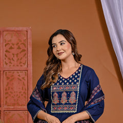 Graceful Indigo: Classic Cotton Kurta with Printed Dupatta