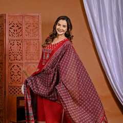 Fiery Elegance: Hand-Embroidered Red Ensemble