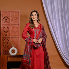 Fiery Elegance: Hand-Embroidered Red Ensemble