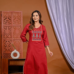 Fiery Elegance: Hand-Embroidered Red Ensemble