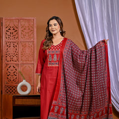 Fiery Elegance: Hand-Embroidered Red Ensemble