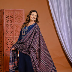 Graceful Indigo: Classic Cotton Kurta with Printed Dupatta