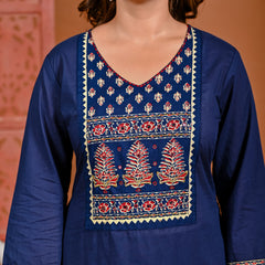 Graceful Indigo: Classic Cotton Kurta with Printed Dupatta