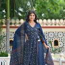 IndoLady Royal Indigo Handcrafted Cotton Angrakha Printed Suit Set