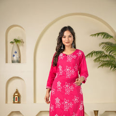 Indolady Rose Charm Embroidered Cotton Kurta Pant Dupatta Set