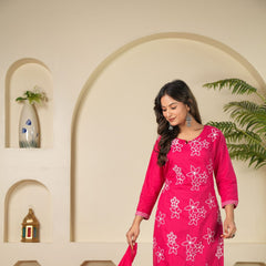 Indolady Rose Charm Embroidered Cotton Kurta Pant Dupatta Set