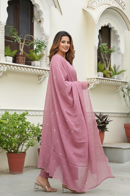 Indolady Lavender Dream Cotton Embroidered Suit Set – Elegant Mauve Magic
