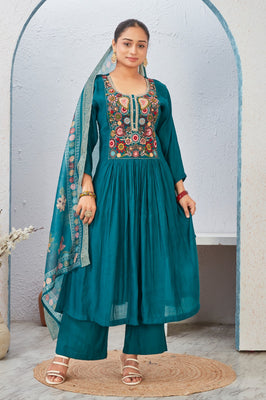 Indolady “Azure Radiance” Mul Chanderi Suit