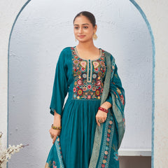 Indolady “Azure Radiance” Mul Chanderi Suit