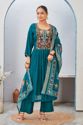 Indolady “Azure Radiance” Mul Chanderi Suit