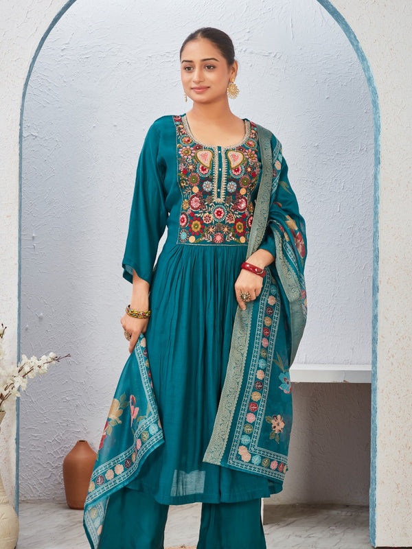 Indolady “Azure Radiance” Mul Chanderi Suit