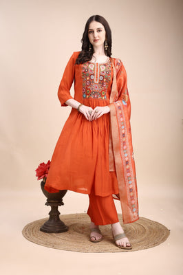 Indolady Saffron Spark Mul Chanderi Party Wear