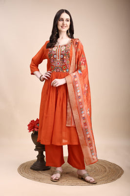 Indolady Saffron Spark Mul Chanderi Party Wear