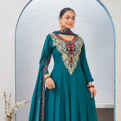 Indolady Blue Enigma Pure Mul Chanderi Suit