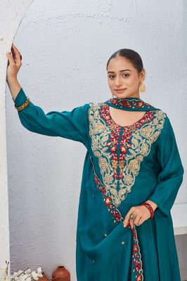 Indolady Blue Enigma Pure Mul Chanderi Suit