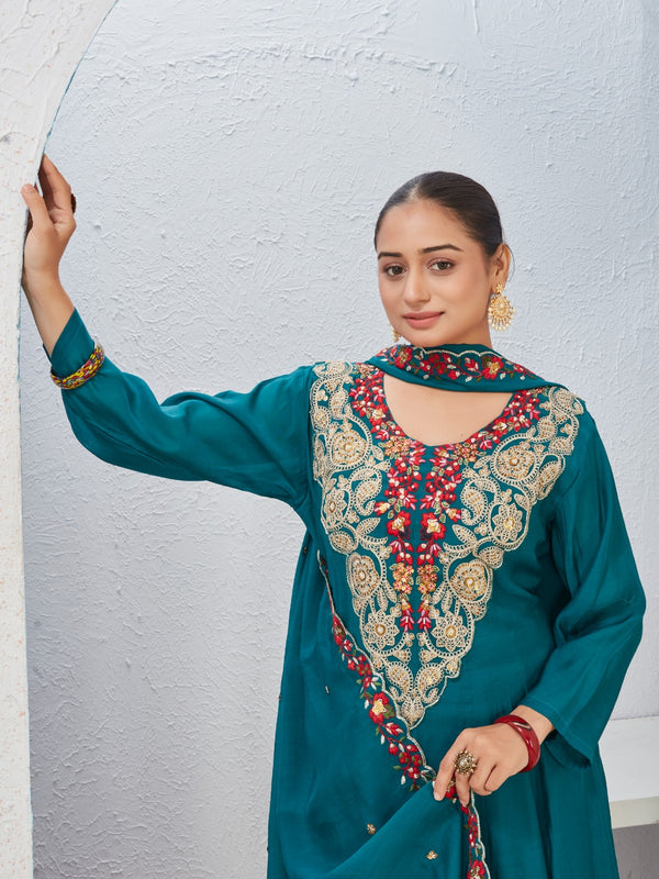 Indolady Blue Enigma Pure Mul Chanderi Suit