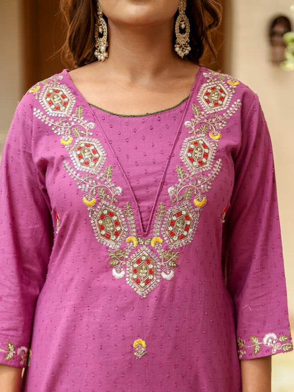 Indolady Lavender Glow A-Line Cotton Dobby Suit Set