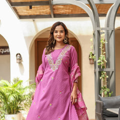 Indolady Lavender Glow A-Line Cotton Dobby Suit Set