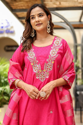 Indolady Blush Pink Cotton Dobby A-Line Suit Set