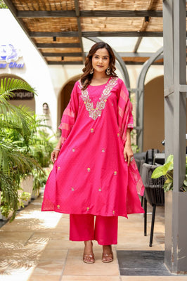 Indolady Blush Pink Cotton Dobby A-Line Suit Set