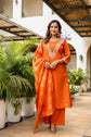 Bright Orange Cotton Dobby Kurta Set with Embroidery