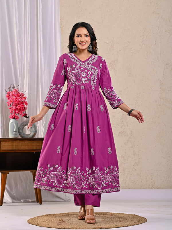 Indolady Majestic Plum Anarkali Suit Set