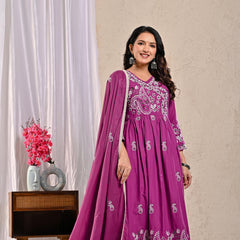 Indolady Majestic Plum Anarkali Suit Set