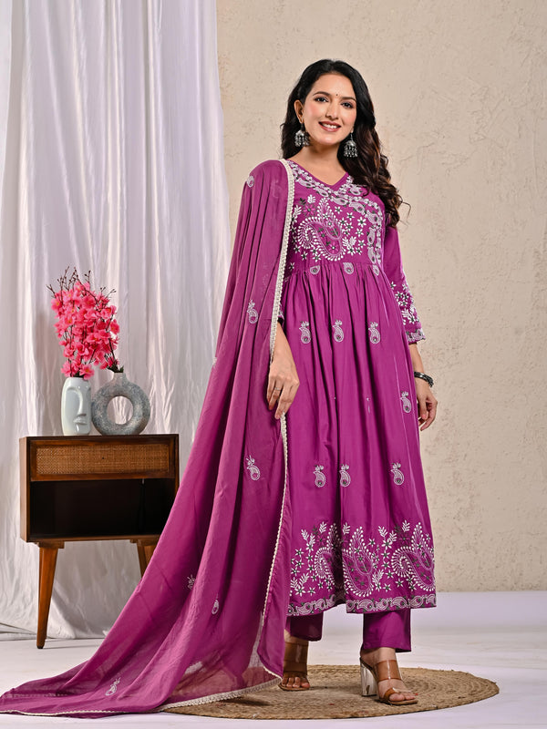 Indolady Majestic Plum Anarkali Suit Set