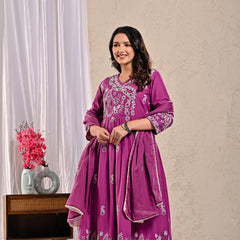 Indolady Majestic Plum Anarkali Suit Set