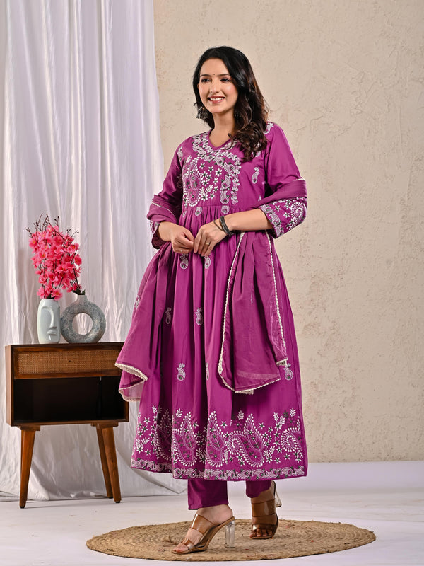 Indolady Majestic Plum Anarkali Suit Set
