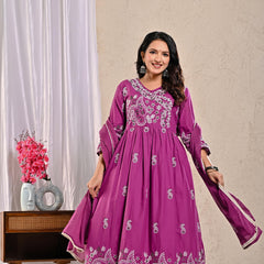 Indolady Majestic Plum Anarkali Suit Set