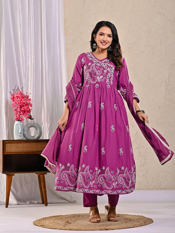 Indolady Majestic Plum Anarkali Suit Set