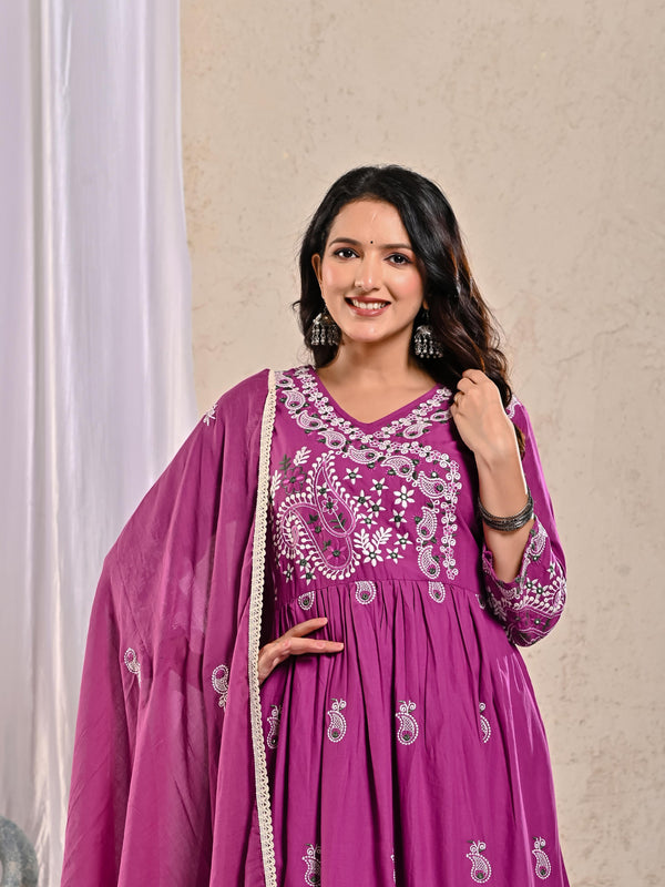 Indolady Majestic Plum Anarkali Suit Set