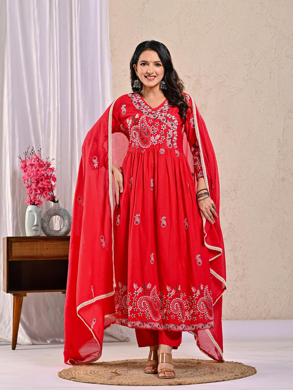Indolady Scarlet Aura Anarkali Suit Set