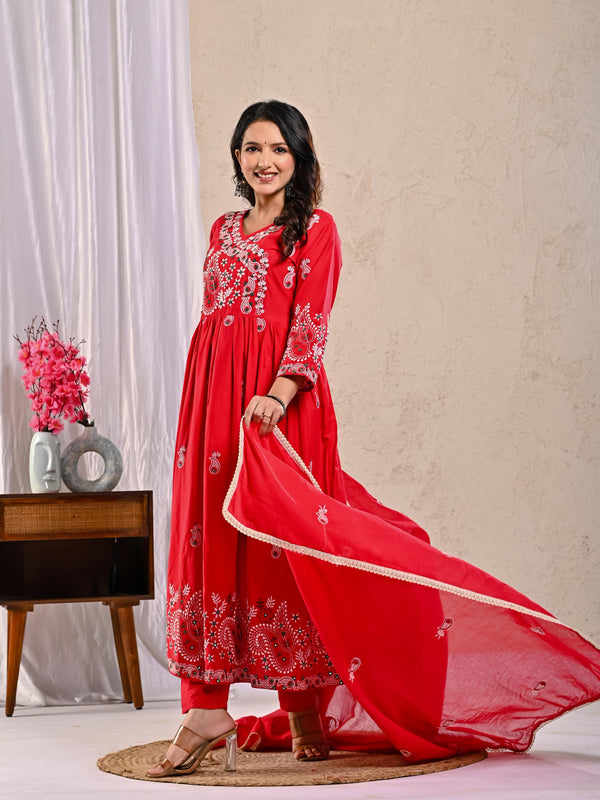 Indolady Scarlet Aura Anarkali Suit Set